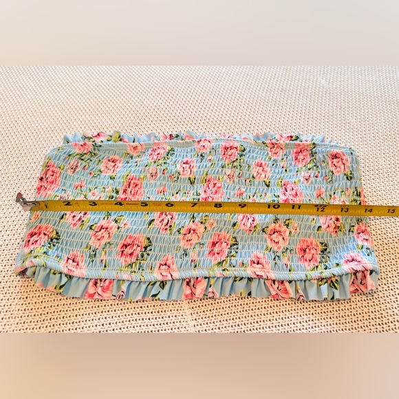 Smocked Ruffle Floral Blue & Pink Bikini Swimsuit - Picture 10 of 11